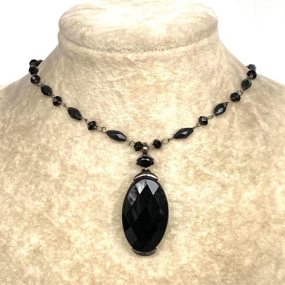 Black Faceted Pendant Necklace Goth Y2K